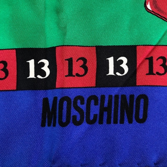 auth MOSCHINO gambler LUCKY 13 Roulette SILK scarf - Picture 2 of 16